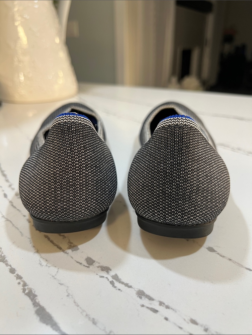 Rothy's Black & White Knit Ballet Flats with Blue Trim size 8.5 - Picture 5 of 13